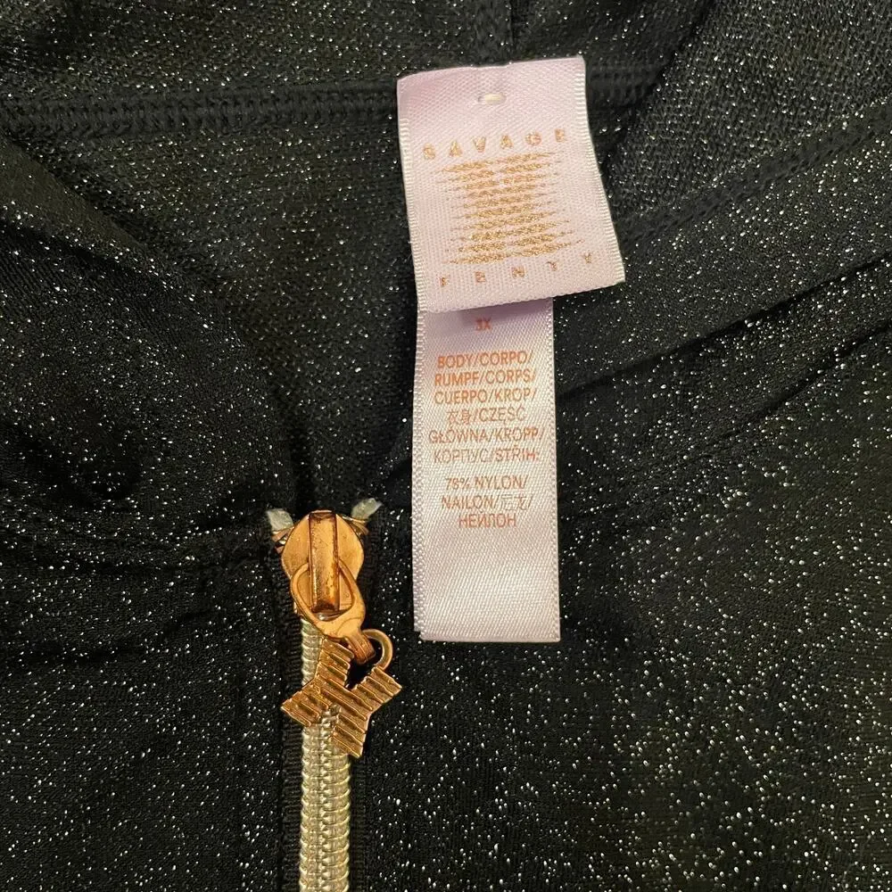 Savage X Fenty 3X Sleep & Shine Jumpsuit | Hooded Gold Zip Black Caviar Sold Out - Picture 8 of 11